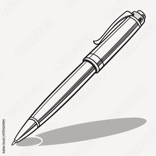 Elegant ballpoint pen with a clip and shadow