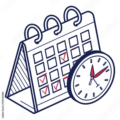 Hand drawn calendar with clock, time management