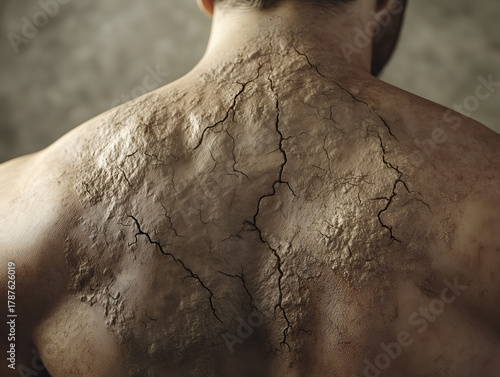 Wallpaper Mural Surreal Close-Up of Male Back Transformed with Cracked Earth Texture, Highlighting Dry Skin and Muscular Contours Torontodigital.ca