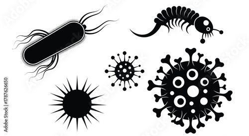 Vector illustration of various microorganisms bacteria and viruses