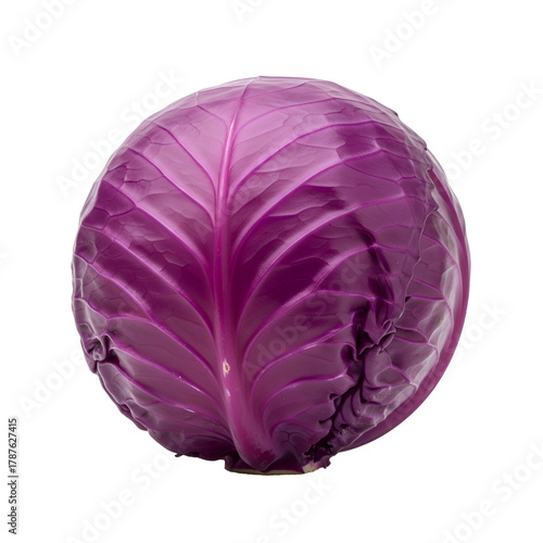Vibrant Red Cabbage Head Isolated on White Background.