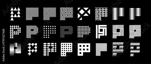 Modern digital line abstract letter P logo set