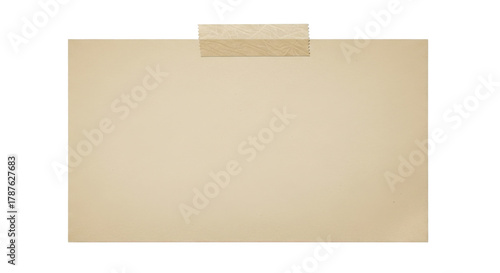 Blank aged brown paper note element secured with masking tape for message mockups and design. isolated PNG with Transparent Background