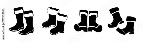 Christmas winter boots icon set: festive footwear for holiday season designs