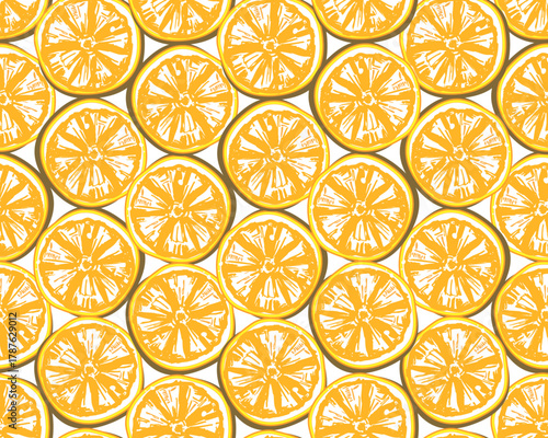 seamless pattern of lemon or orange slices lying on a transparent surface. Design background food textiles, paper, wallpaper.