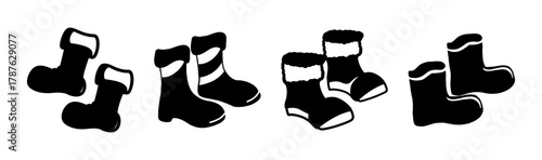 Stylized winter boots and stockings collection for holiday season design
