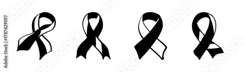 Black awareness ribbon set for remembrance, mourning, and support themes