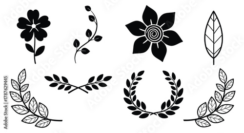 Vector floral elements flowers leaves branches design resources
