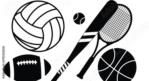 Sports equipment vector illustration volleyball baseball tennis