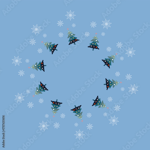 Pine tree with snowflakes wreath on the Theme of Christmas and New Year