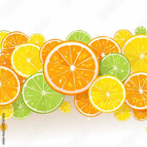 A refreshing background created with sliced citrus fruits highlighting their radiant orange and yellow segments.
