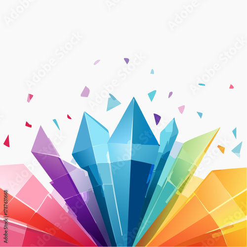 A creative background created from shattered glass pieces reflecting colorful tones and sparkling highlights.