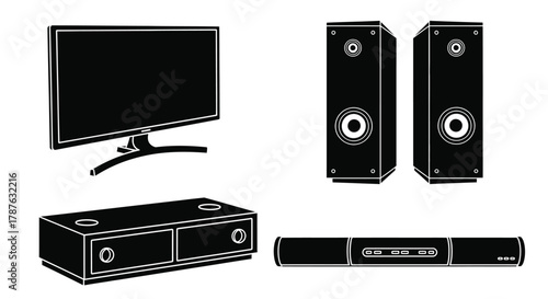 Home entertainment system television speakers soundbar media center