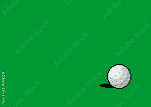 Pixel art golf ball resting on a bright green field, representing a simple retro sports theme with a classic minimalist aesthetic.