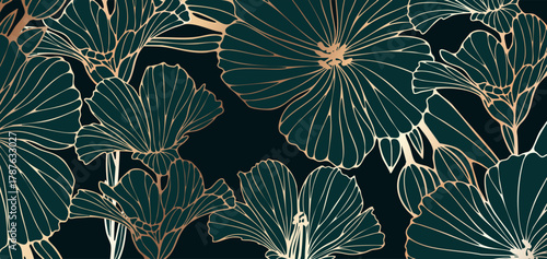 Luxury floral art with gold elements. Hand-drawn linen flowers vector design