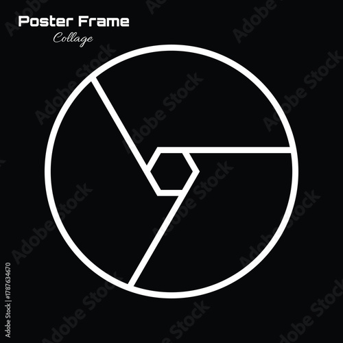 Circular Photo Collage Frame with Three Segments and Central Hexagon. Modern Graphic Design Template