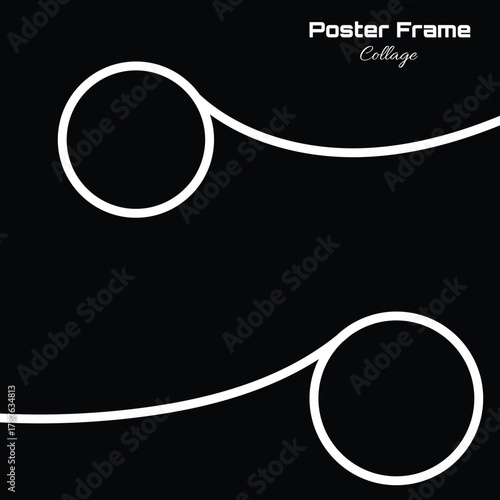 Minimalist Photo Collage Template with Two Circles and Flowing Wave Line. Abstract Modern Poster Frame Layout. Double Round Picture Grid.
