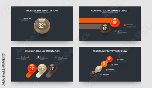 Business Overview 1 2 3 4 Option Chart Slide Template Collection. Digital Plan One Two Three Four Element Infographic Slideshow Design Vector Illustration Bundle.