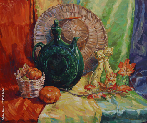 Autumn still life in paints