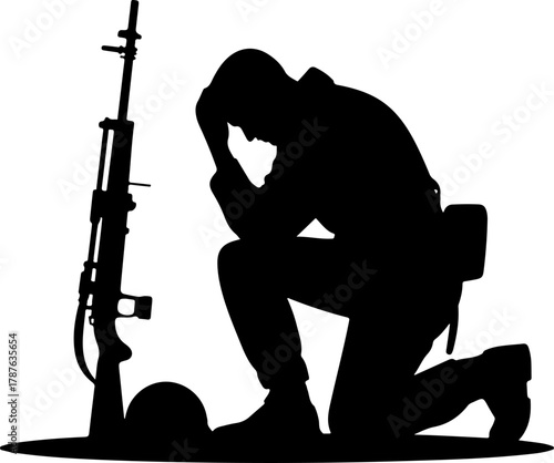 Sad Soldier silhouette vector illustration