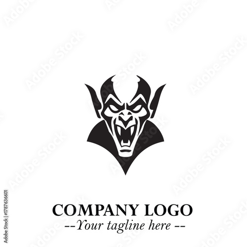 Head of Dracula Logo Symbol in Black on the White Background with Horror Minimal Vector Design