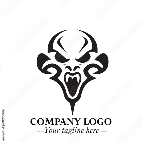 Head of Dracula Logo Symbol in Black on the White Background with Horror Minimal Vector Design