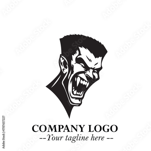 Head of Dracula Logo Symbol in Black on the White Background with Horror Minimal Vector Design