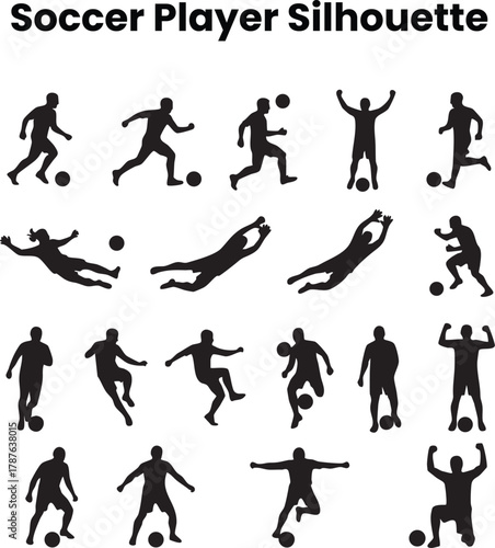 Soccer Player Silhouette  Football Athlete in Action Kicking Running and Dribbling Pose
