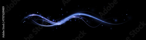 Elegant neon wave with shimmering sparkles and flowing energy light on dark backdrop