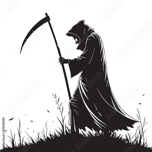 Black grim reaper Silhouette Vector, High Quality Illustration on White Background