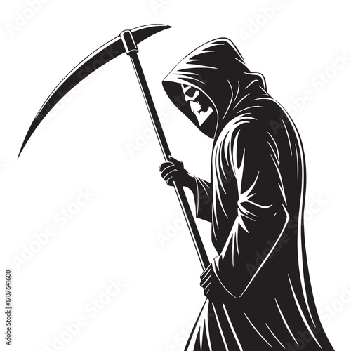 Black grim reaper Silhouette Vector, High Quality Illustration on White Background