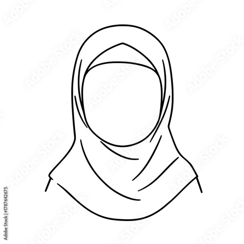 Woman wearing hijab minimalist black line art