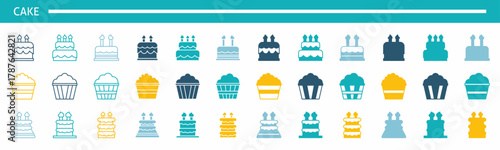 set of colorful cake icons. Stock vector.