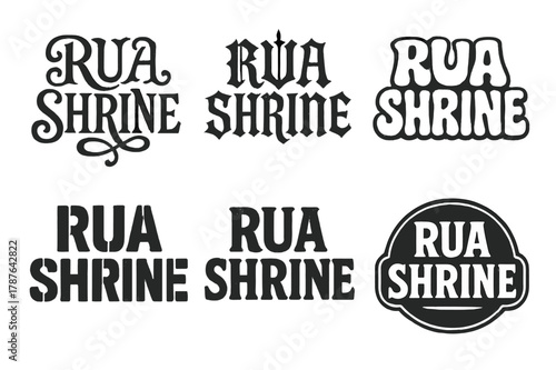 Harmonious Lettering Variations. Rua Shrine. Set lettering. harmonious lettering variations of the same emblematic concept, each with different artistic