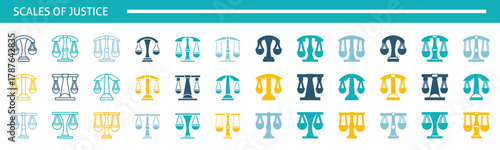 set of colorful legal scales icons. Stock vector.