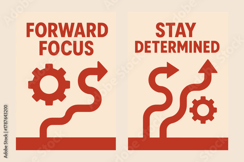 Forward Focus Banners. Forward focus. Two vertical A6 banners with safe margins, centered composition, no elements touching edges, flat vector design, red and