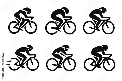 Cyclist Logo Variations. Road cycling. Set Logo of Road cycling: speed cyclist with aerodynamic form. harmonious logo variations of the same emblematic