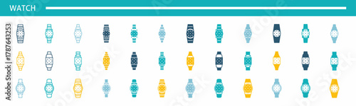 set of colorful watch icons. Stock vector.