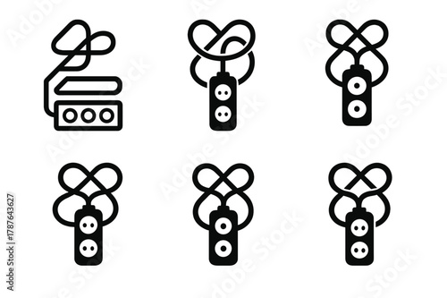 Harmonious Power Strip Logos. Power strip clutter. Set Logo of Power strip clutter: overloaded strip with loops. harmonious logo variations of the same