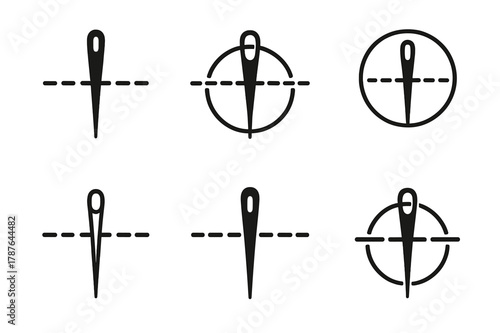 Tailoring Logo Variations. Tailoring seam. Set Logo of Tailoring seam: straight stitch guide line. harmonious logo variations of the same emblematic concept,