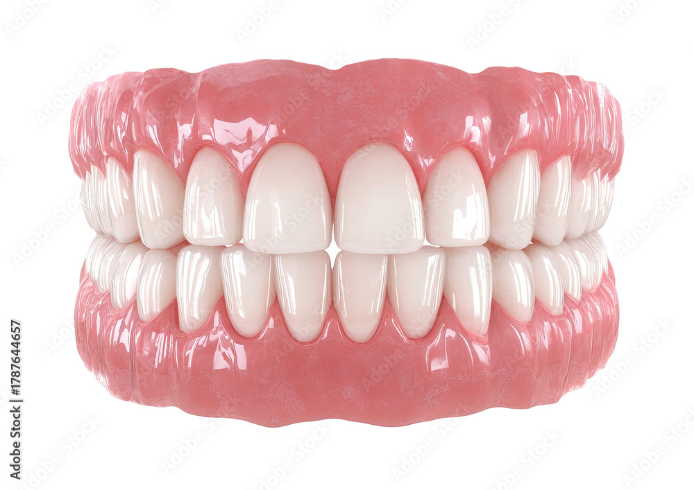 Obraz premium Realistic rendering of human dentures detailed teeth gums on transparent background