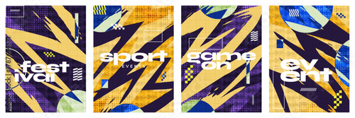 Modern Sport Poster Background with Dynamic Brush Elements and Halftone Effect. Banner, Poster, or Cover Template for Sports, Fitness, Workout, Gym, Flyer, or Music Festival