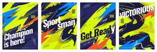 Energetic and Dynamic Sport Poster Collection with Bold Colors. Banner, Poster, or Cover Template for Sports, Fitness, Workout, Gym, Flyer, or Music Festival