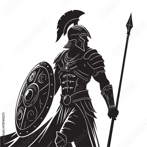 Black spartan warrior Silhouette Vector, High Quality Illustration on White Background