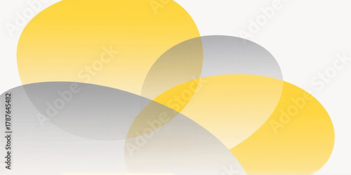 Abstract overlapping yellow and gray shapes with soft gradients on a white background