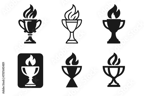 Trophy Logo Variations. Championship trophy. Set Logo of Championship trophy: Flaming torch trophy. Icon set. harmonious logo variations of the same emblematic