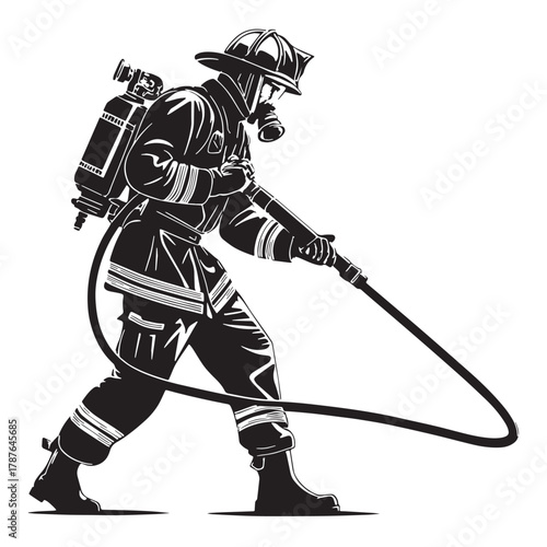 Black firefighting Silhouette Vector, High Quality Illustration on White Background
