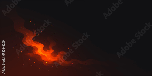Fiery orange flames dance and flicker against a dark black background with subtle embers