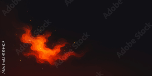 Abstract glowing orange fire flames dancing in the darkness with a dark background
