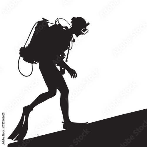 Black diving Silhouette Vector, High Quality Illustration on White Background